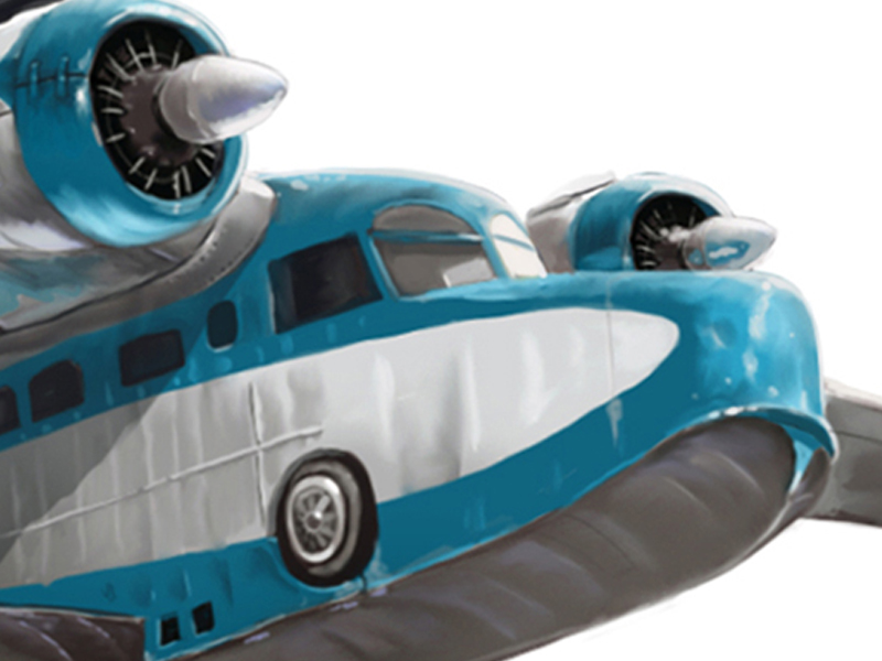 Digitaalinen kuvitus aiheena vesitaso lentokone Grumman Goose.