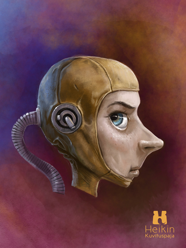 A fictive digital steampunk style illustration of a space pilot.
