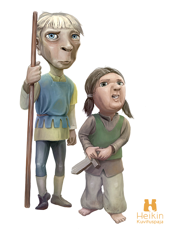 Digital illustration of two kids playing knights
