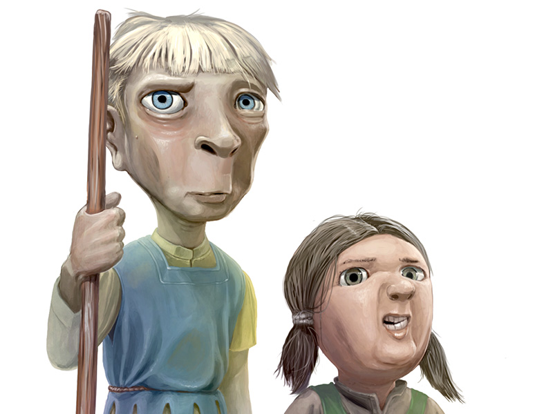 Digitaalinen kuvitus aiheena keskiaikainen humoristinen hahmo.